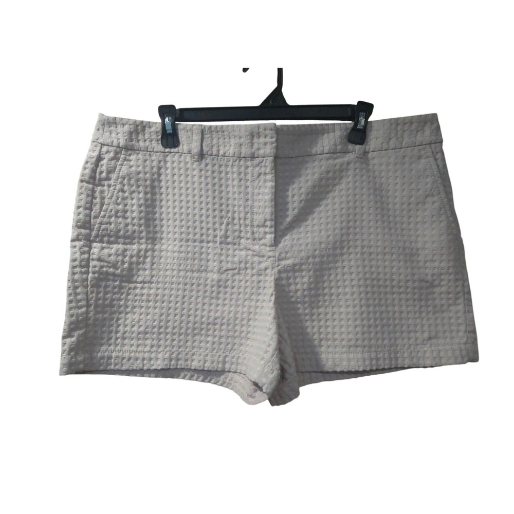 Ann Taylor LOFT Pink White Polka‎ Dot Textured Shorts Womens 16 Mid Rise Cotton